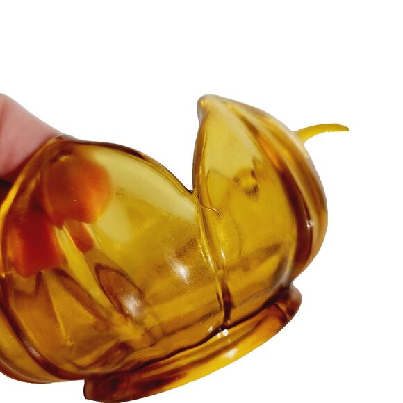 Amber Glass Condiment Jelly Sugar Dish Floral Lotus Bowl Tray Spoon Vtg *Crack - Picture 2 of 12